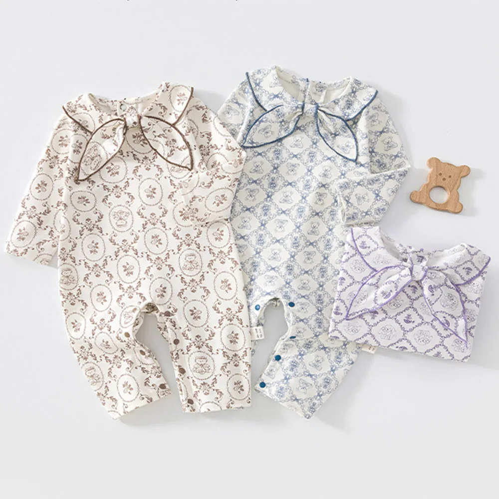 Newborn Baby Girl Romper Long Sleeve Cotton Cute Pattern Fall Winter 1st Birthday Infant Clothing Baby Boy Jumpsuits