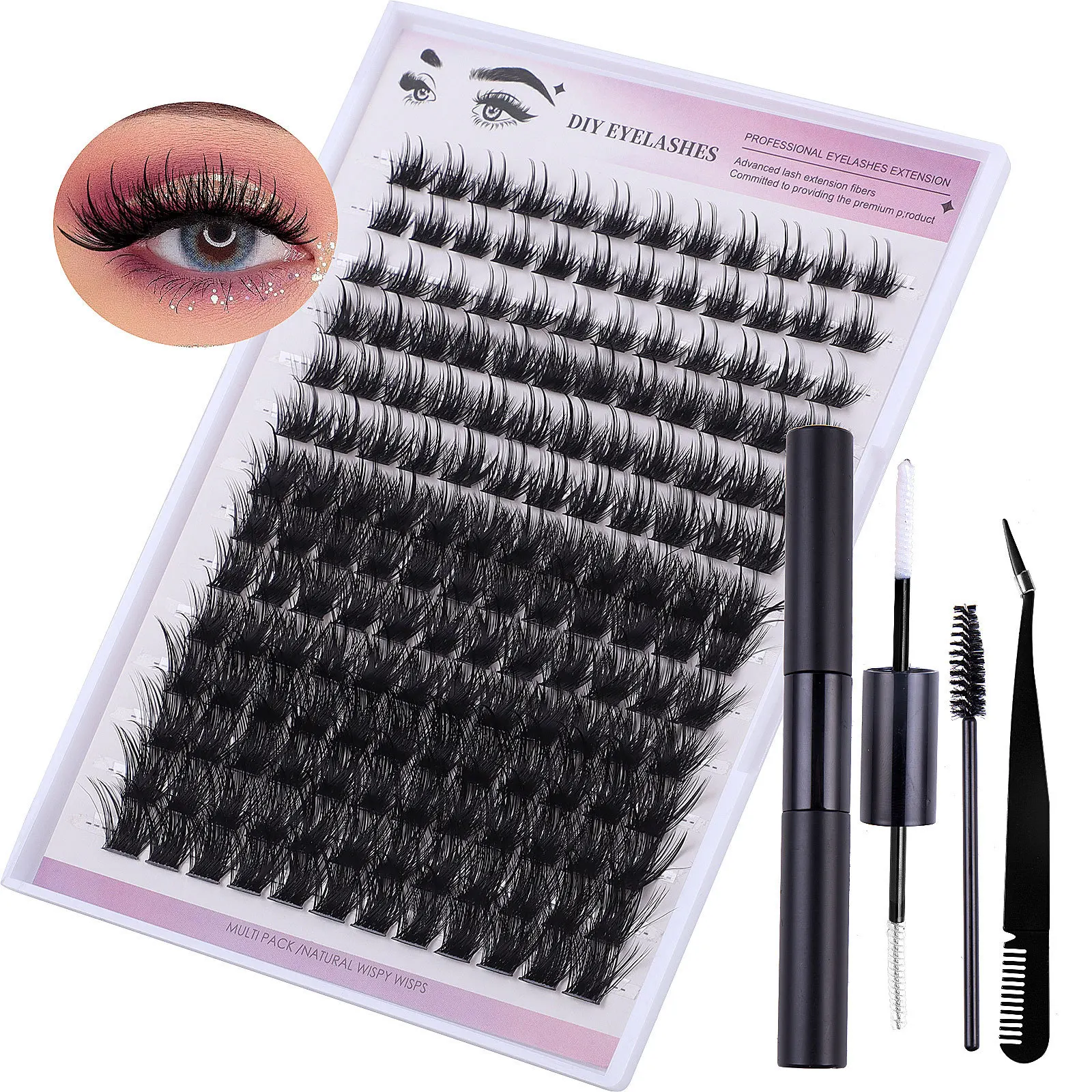 New DIY Single Cluster False Eyelashes 168 Cluster Large Capacity 10-16mm Tweezers With Glue Suit Combination Batch