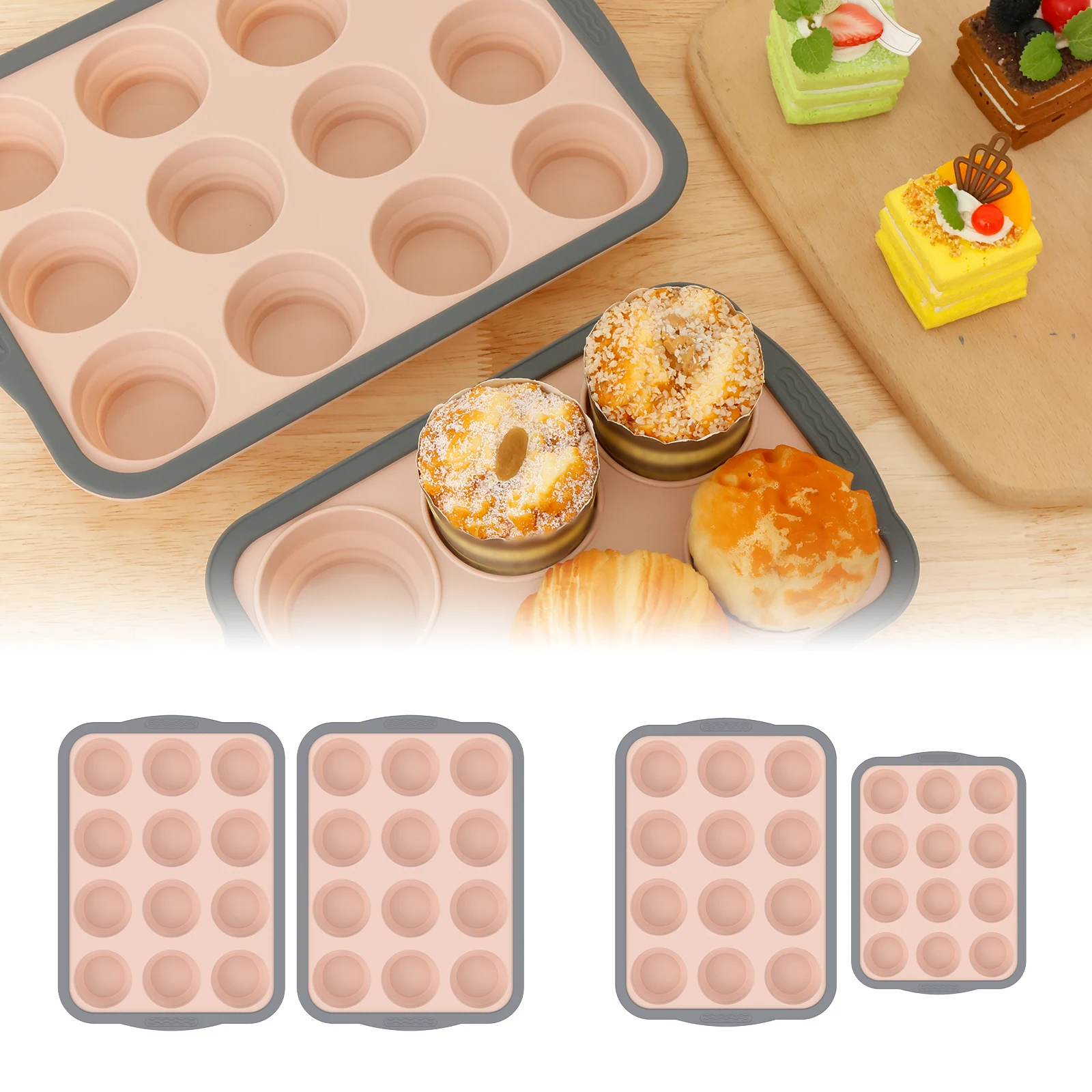 2 Stück Silikon-Muffinform Hitzebeständige 6/12-Becher Muffin-Backform mit Metallrahmen Antihaftbeschichtete Faltbare Cupcake-Backform