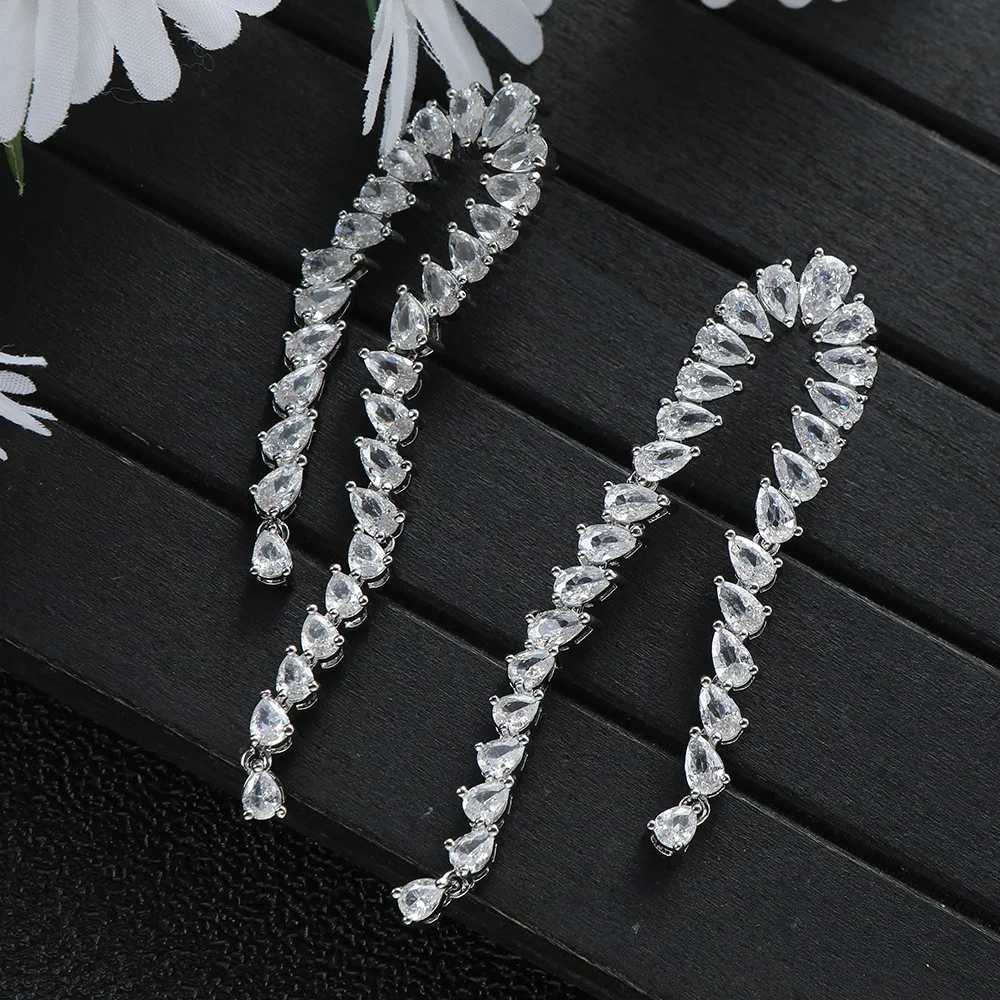 

HIBRIDE Long tassel earrings sparkle light luxury jewelry Women's daily prom suitable for wedding holiday gift travel E285