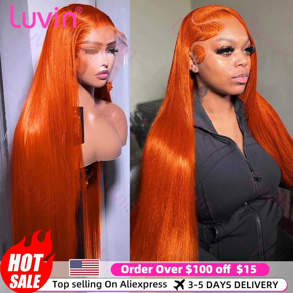 Luvin 30 32Inches Straight Ginger Orange Human Hair Wig Lace Front Colored 13x4 13x6 HD Frontal Orange Wigs Preplucked For Women