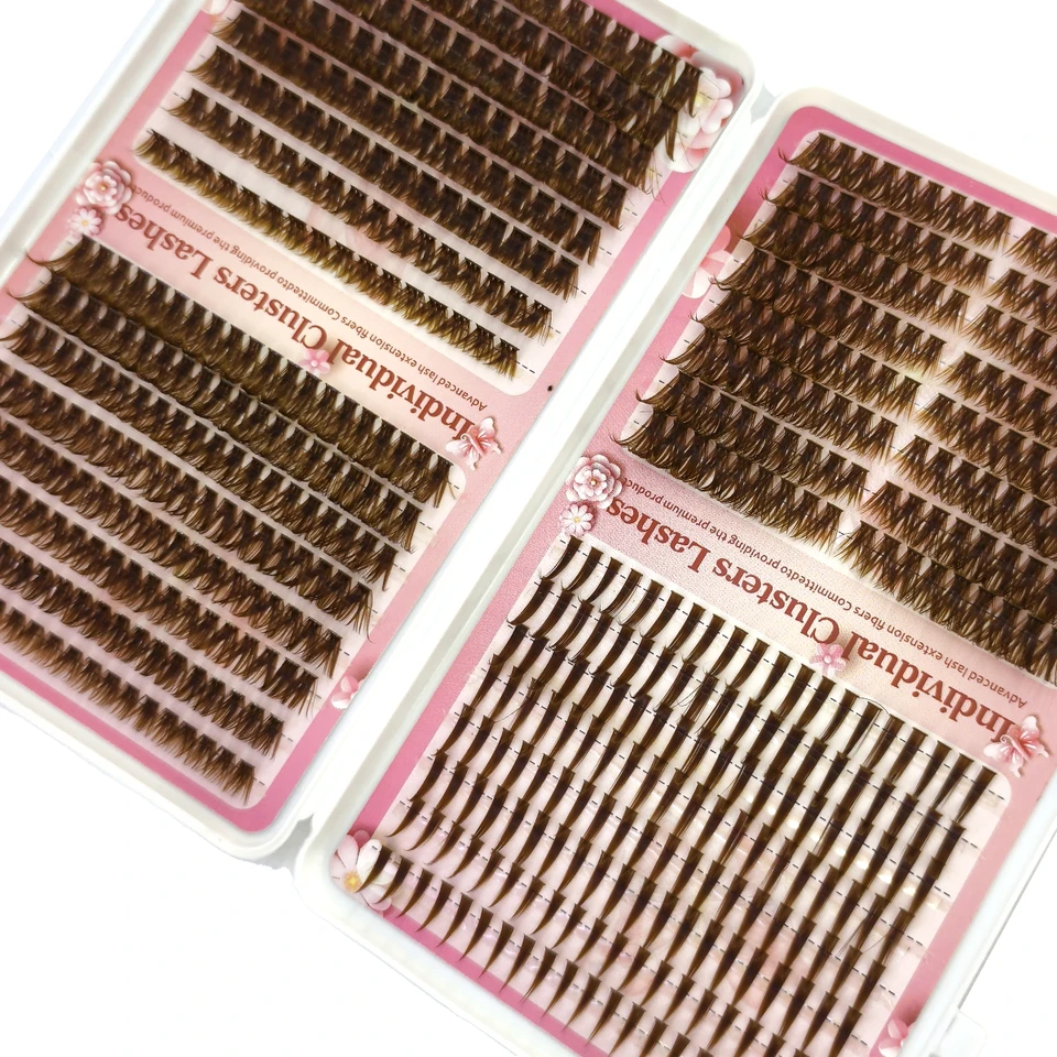 Pestañas por Rizos Marrones HBZGTLAD, 32 Filas, 80/100 Piezas, Naturales, Efecto Espiga 4
