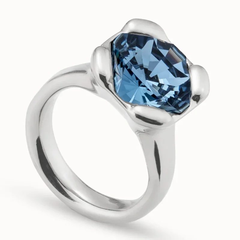 European and American gorgeous stunning quadrilateral blue crystal ring women's accessory jewelry