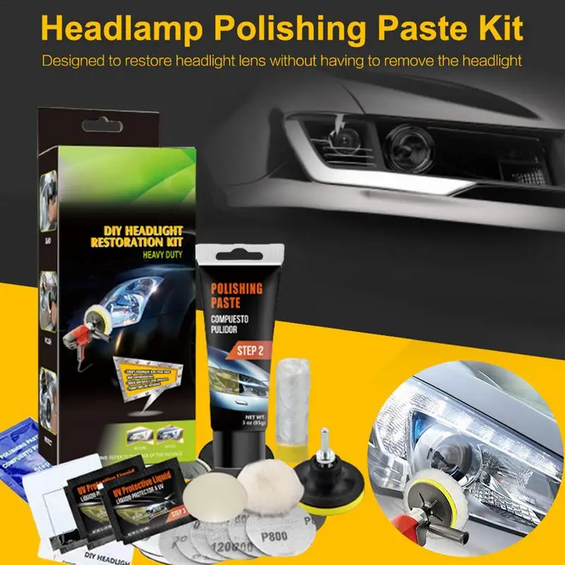 

Headlight Restorer Kit Heavy Duty Headlight Restoration Kit Car Headlight Glass Scratch Renovation Tool Includes Masking Tape