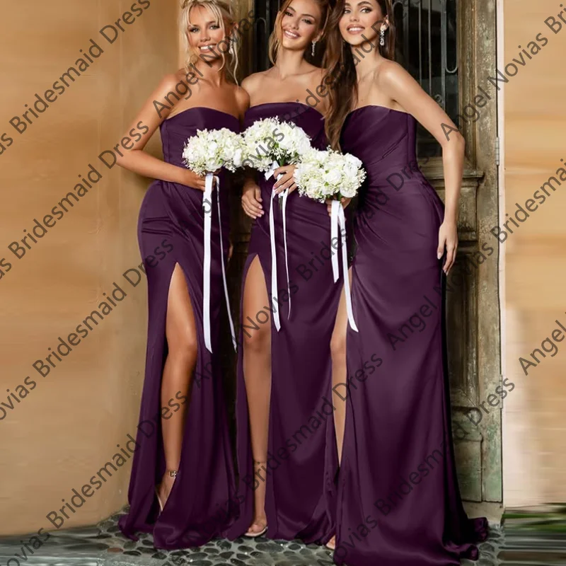 

Long Sheath Purple Customized Bridesmaid Dresses with Split Wedding Party Dress Vestido Madrinha De Casamento
