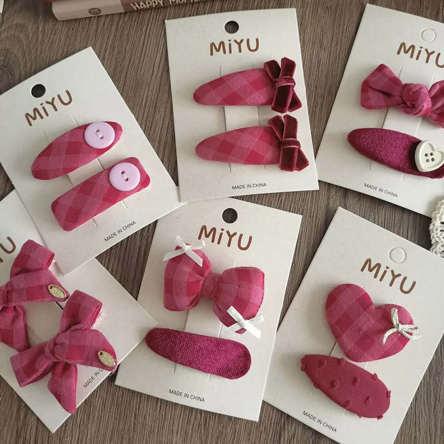 Japan-Korea Popular Fabric BB Hair Clips Set Bow Side Clips for Girls Daily & Party Hairpins Rose Bow Fabric Side Clips