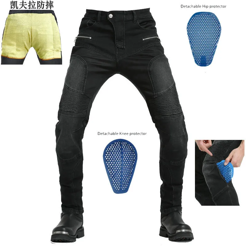 Pantalones vaqueros de motocicleta para hombre, equipo de protección, pantalones de Motocross, línea Kevlar, Verano