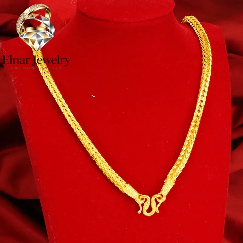

Elnar Jewelry Luxury 24K 9999 Pure Gold real gold Men's Square Keel Necklace