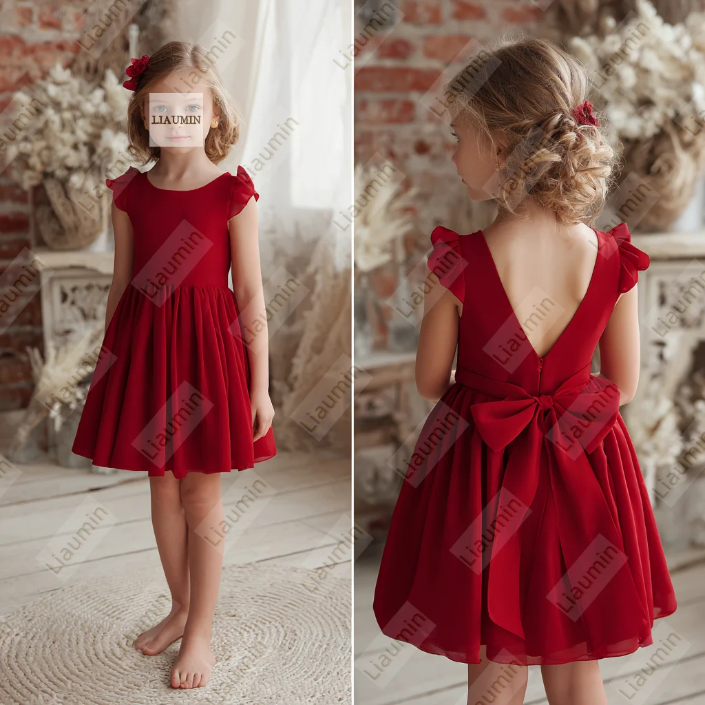 

Flower Girl Dresses For Wedding Princess Short Chiffon Cap Sleeve First Communion Gowns Brithday Pageant Skirt Customized W1.1.9