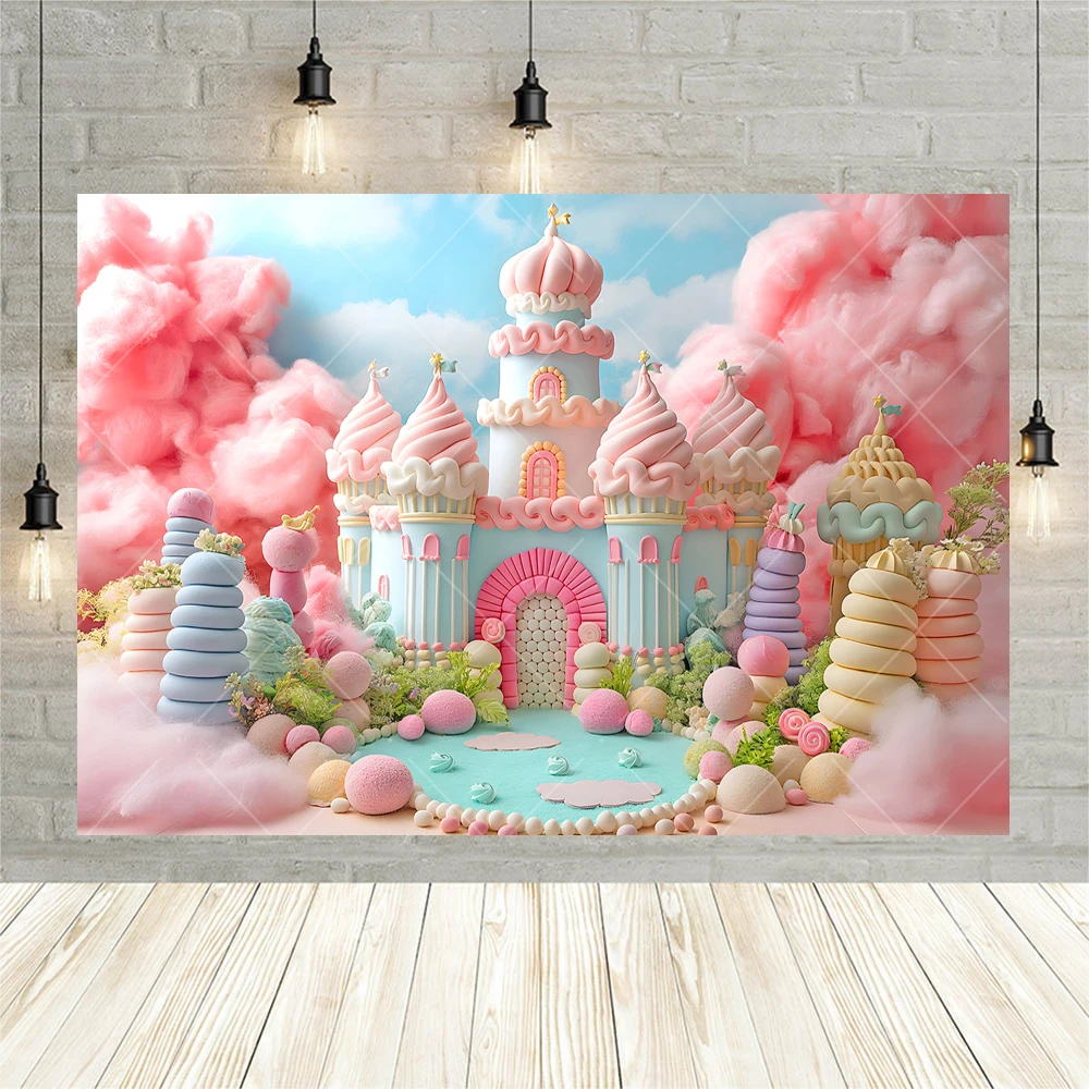 Fondo personalizado para decoración de pared, cartel de fiesta de cumpleaños de bebé, Castillo de cabaña de dulces rosas, cartel de fotografía para habitación de niños