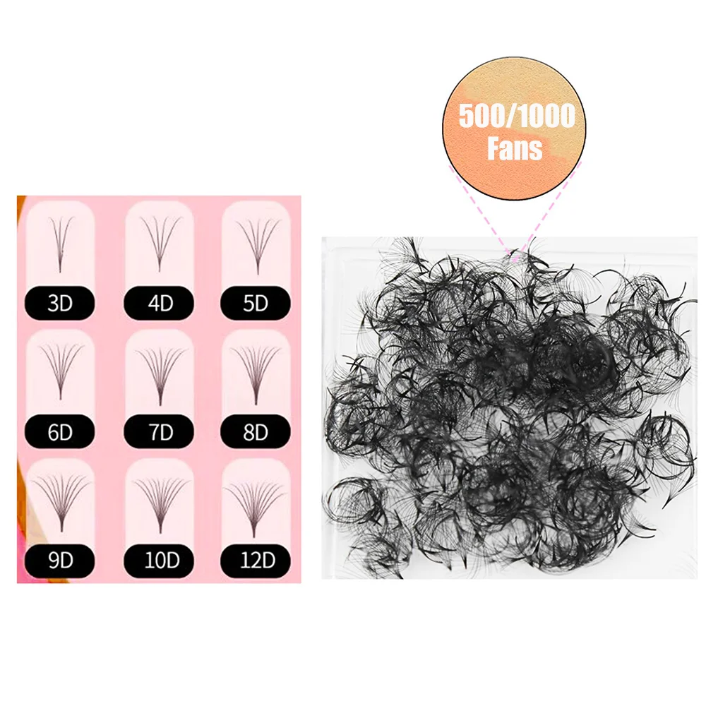 0.05 Thickness 500/1000 Fans Sharp Narrow Stem Loose Fans Premade Russian Volume eyelashes Thin Promade Volume Fans Pointy Base