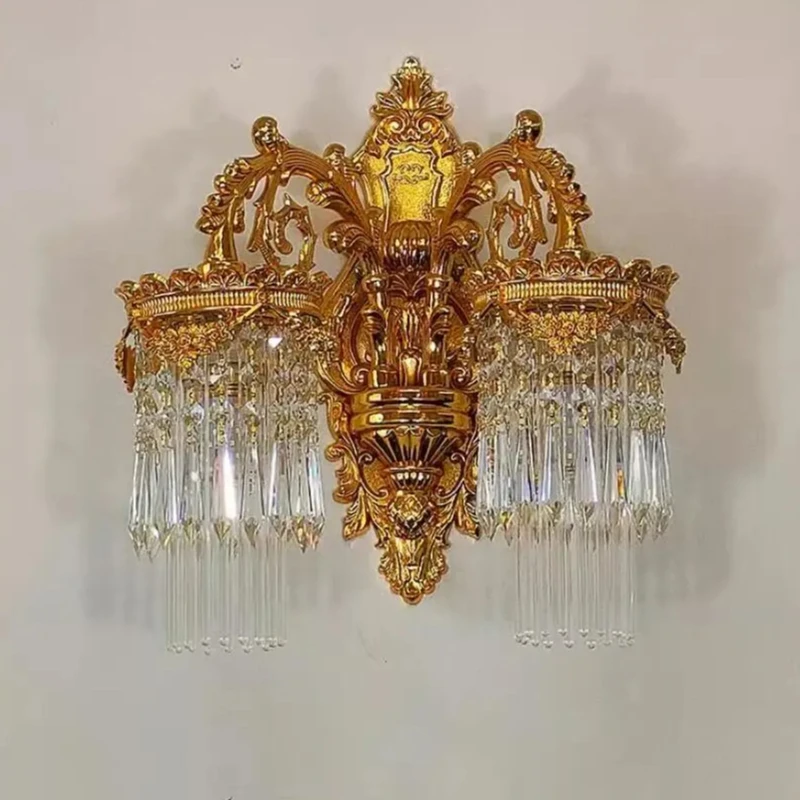Golden Crystal wall lamps 2 Lights Wall Sconce light LED AC Crystal Wall Bracket Bra Bed Lighting Crystal Shades Home Decoration