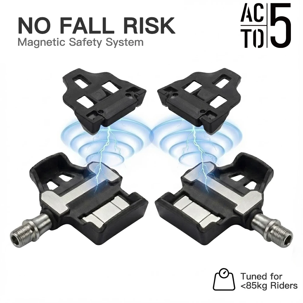 ACTO 5 Magnetic Road Bike Pedal Adapter Clipless to Flat Platform Converter Large Area Compatible with Keo SPD-SL Cycling