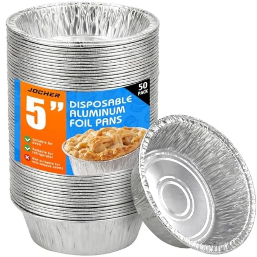Pack Mini Pie Pans, 5in Pie Tins, Disposable Aluminum Round Foil Tart, Aluminum Foil Pans, Easily Stack and Store for Baking, C