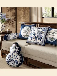 Chinese Blue And White Procelain Pillow Cover For Sofa Butterfly Flora Print Cushion Case Gourd Pillows Home Decoration