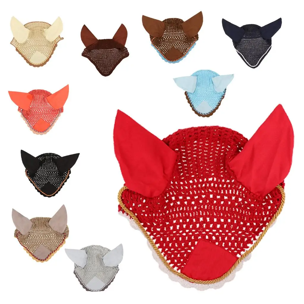 Durable Cotton Horse Ear Net Breathable Hand Knitted Fly Veil Bonnet for Horse Clothing Accessories Outdoor