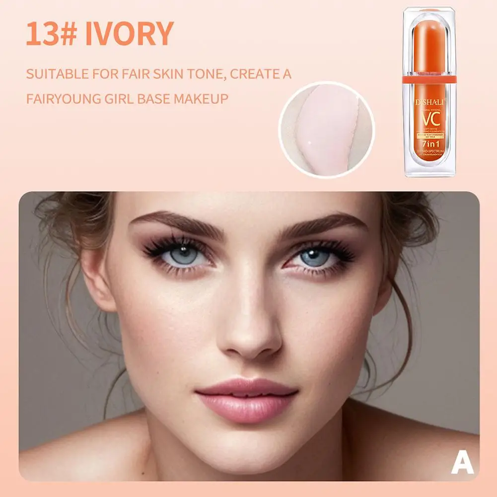 30ml VC 7In1 Foundation Natural Matte Poreless Liquid  Foundation Makeup Oil-Free Moisturizing Long Lasting Waterproof Concealer