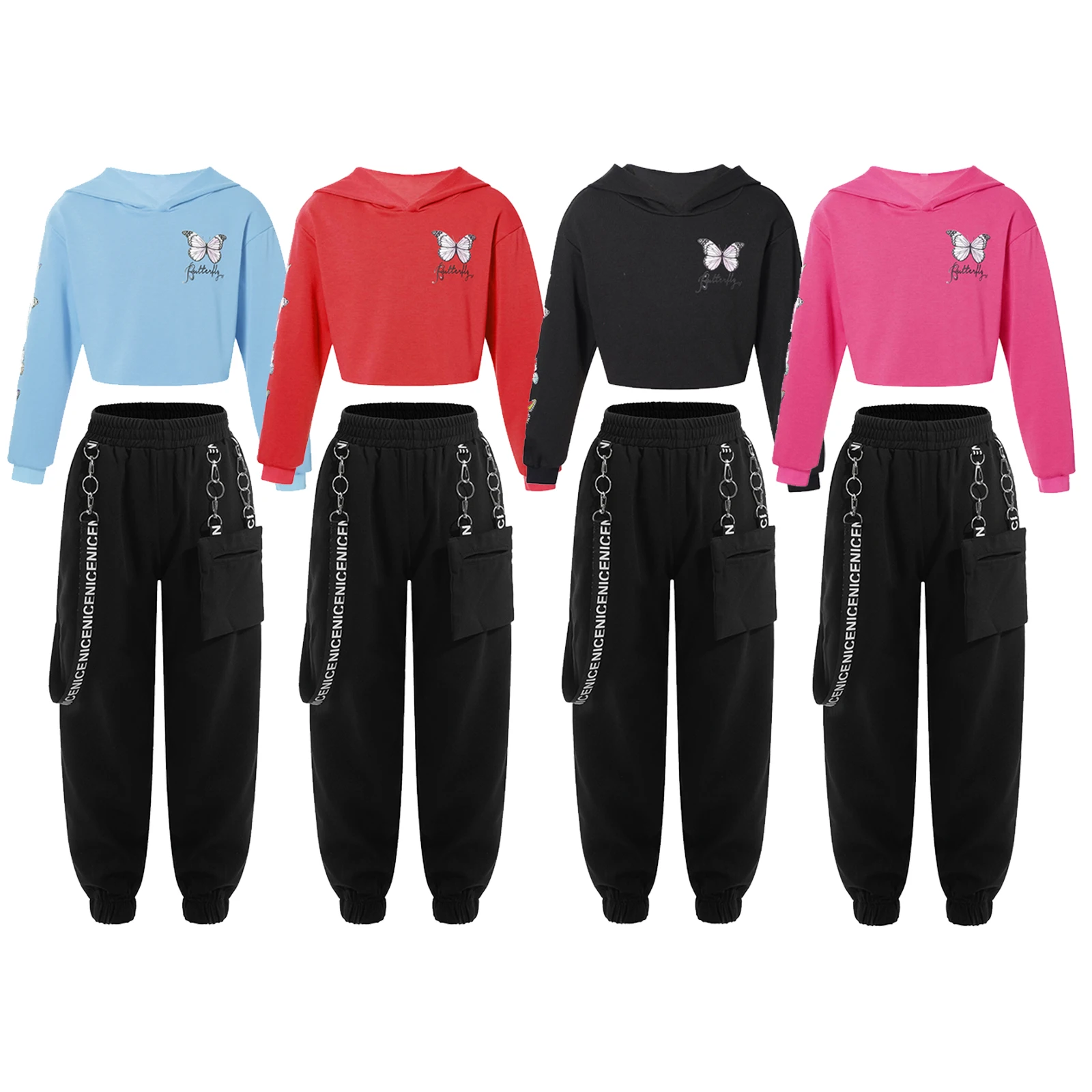 Ensemble de sport à capuche deux pièces pour enfants, sweat-shirt à manches longues, pantalon de survêtement en Y, costume de danse jazz hip-hop, tenues pour filles