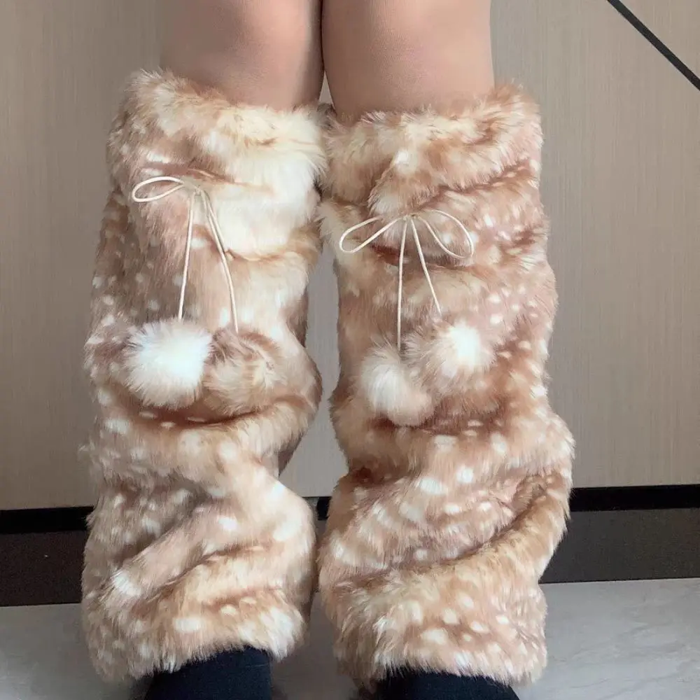 

Vintage Fawn Dot Winter Leg Warmers Y2k Foot Cover Plush Leg Coverings Lolita JK Kawaii Furry Leg Warmers Accessories