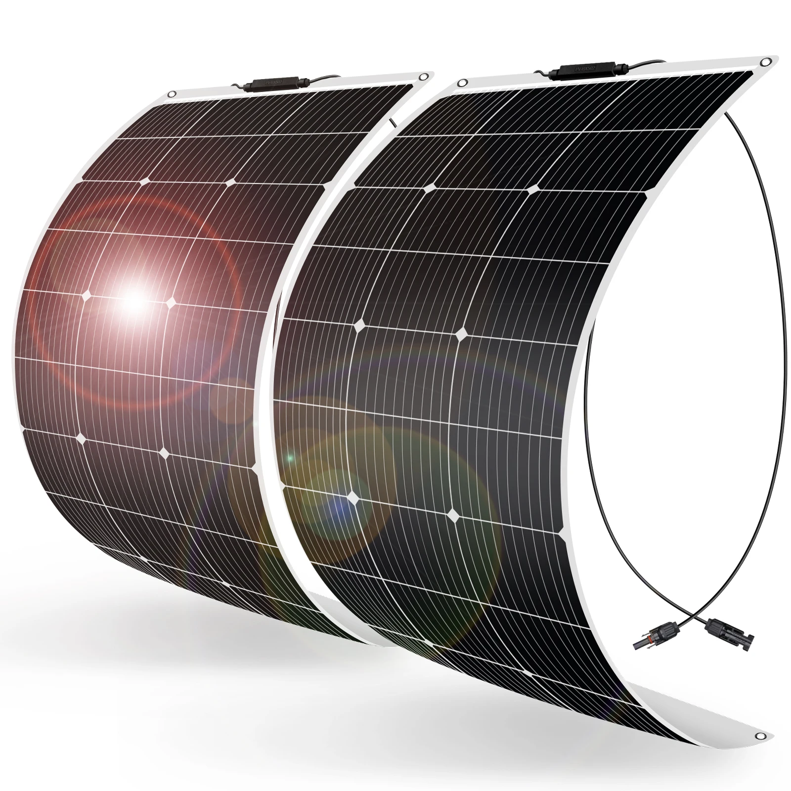 DOKIO 100W Flexibles Monokristallines Solarmodul-Set 18V / 8m Kabel | Wasserdichtes 12V Batterieladegerät für Auto, Haus, Wohnmobil