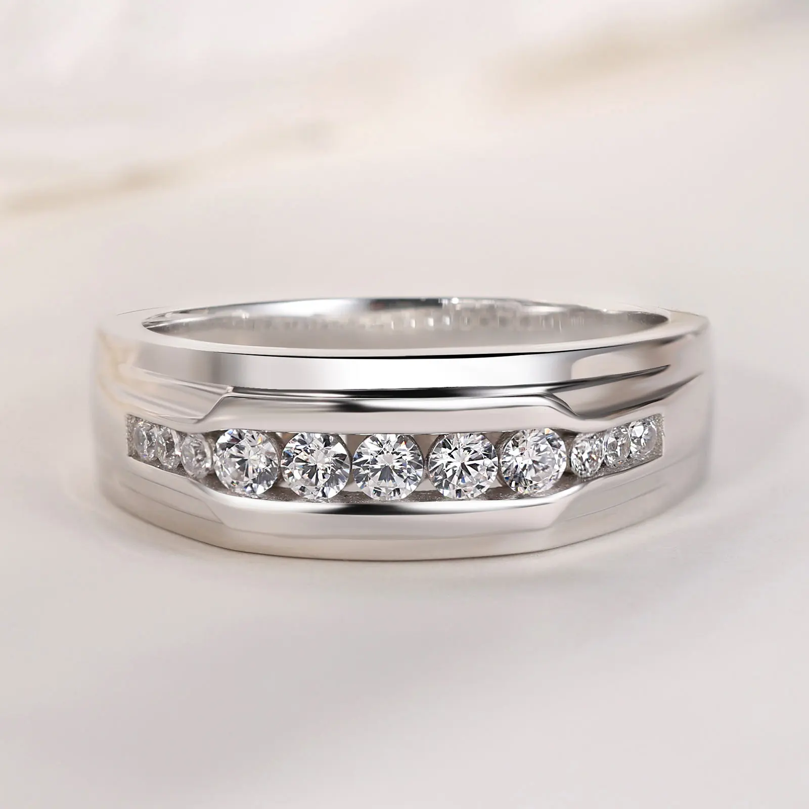 ​Newshe Full Moissanite Wedding Band for Men 925 Sterling Silver Engagement Rings Pave Round Eternity Promise Ring Size 7-13