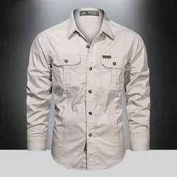 Camicia cargo da uomo in cotone primaverile 2024 Camicie multitasche a maniche lunghe Abbigliamento casual da esterno Overshirt militare di alta qualità