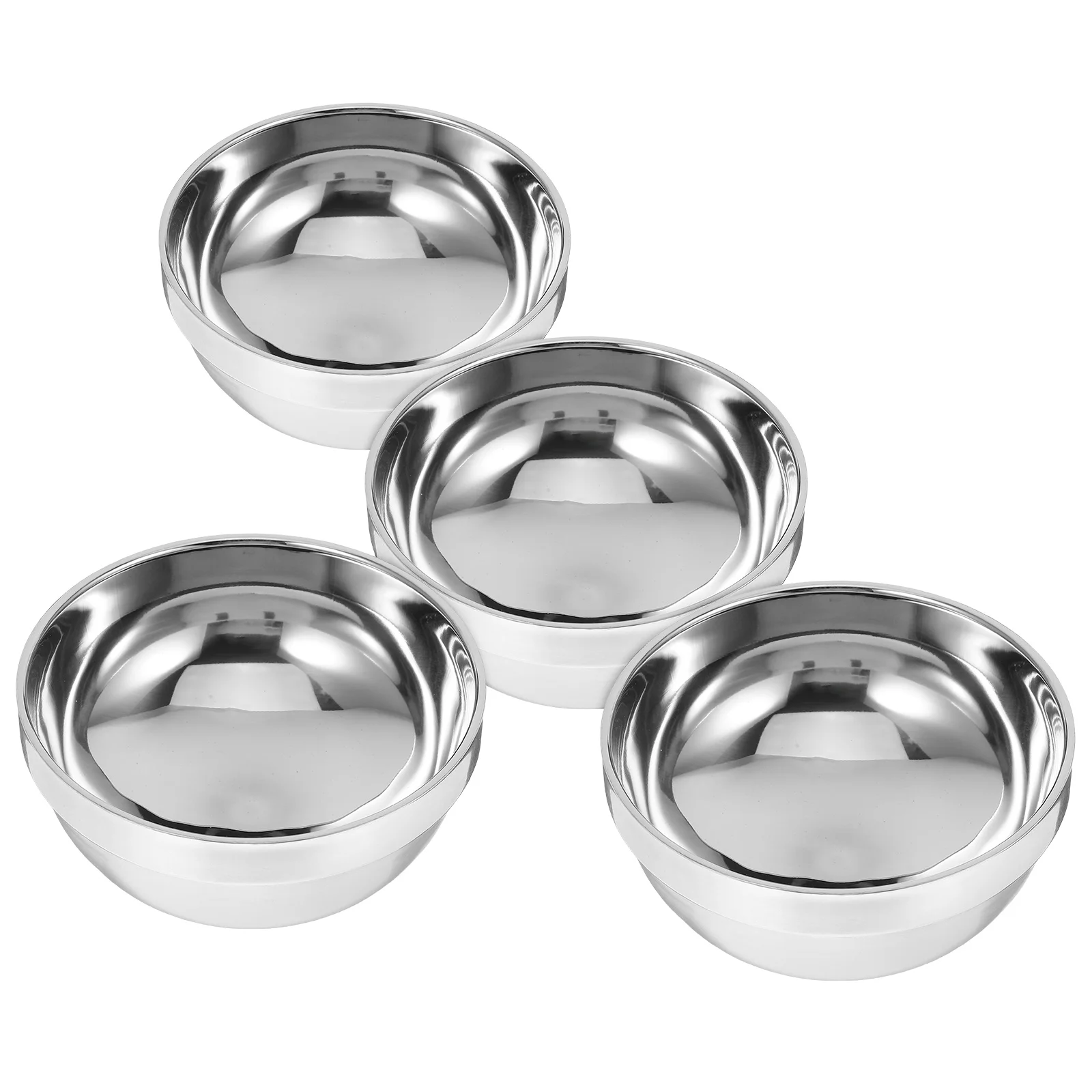 

4pcs 13Cm Anti-Hot Stainless Steel Insulated Soup Rice Bowls Flat Base Double Layer Metal Child Safe Korean Camp Home Beach Ice