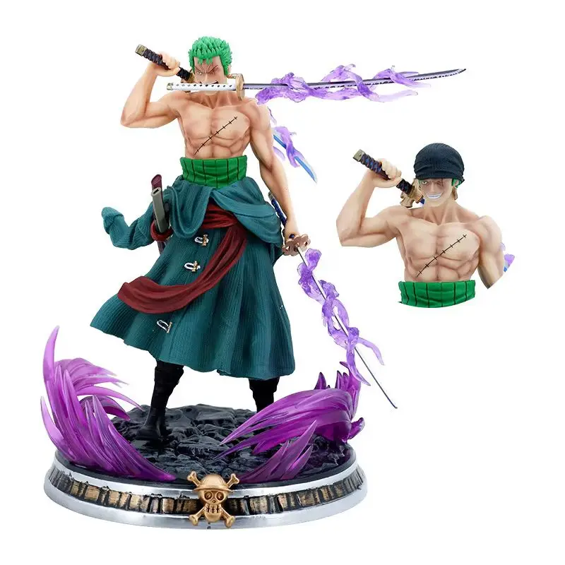 One Piece Jumbo Phantom Zoro Anime Actionfigur 34 cm mit zwei Kopfskulpturen, Desktop-Dekoration, Fans, Ornamente, Collietible-Geschenk