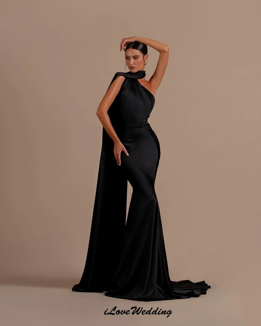 

Elegant One Shoulder Mermaid Black Evening Dresses 2025 Satin Ribbons Woman Praty Dress Backless Sexy Sweep Train Customized