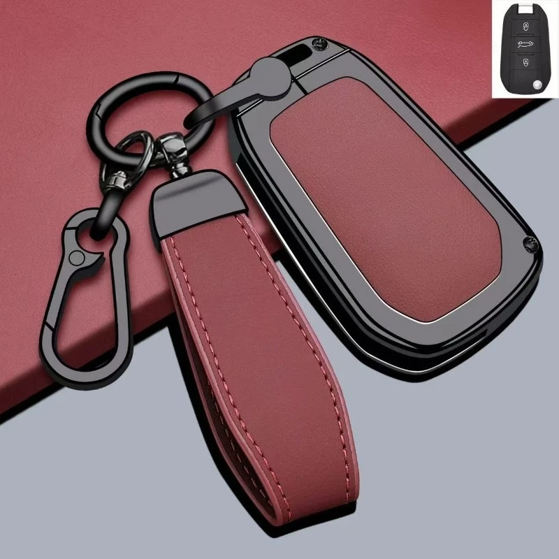 

Zinc Alloy Key Fob Cover for Peugeot 408X/408/508L/4008/5008/2008/301, Heavy Duty Metal Protective Case Shell with Keychain