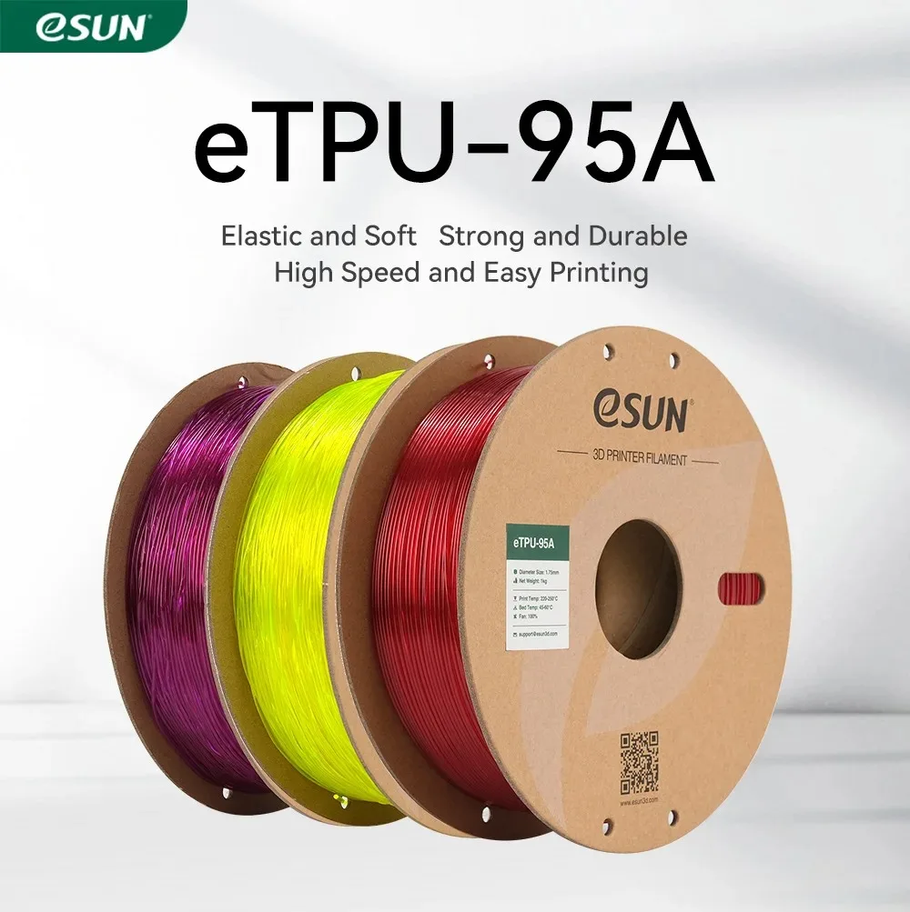 ESUN 3D 프린터용 유연한 TPU 필라멘트, 1.75mm,TPU 95A 3D 프린터 필라멘트, 1kg 2.2 LBS 스풀, 3D 인쇄 재료 TPU 95A 