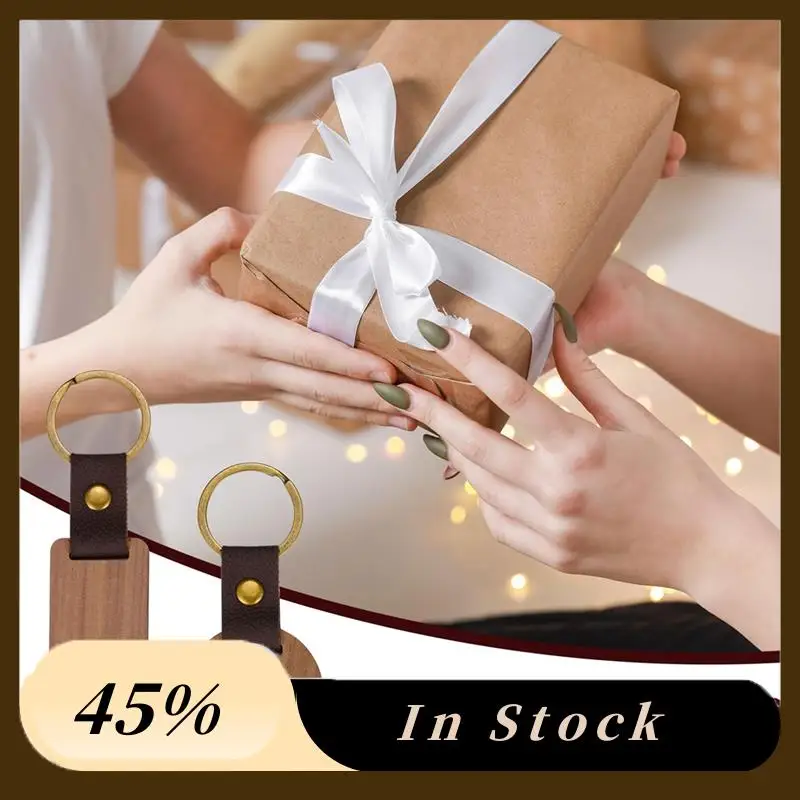 

A78K New 26 Pcs Leather Wood Keychain Blanks, Rectangle And Round Blank Wood Engraving Keychain With Leather Strap,For DIY