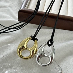 Metal Large Geometric Oval Circle Pendant Necklace for Women Girls Long Style Sweater Chain Jewelry Gifts