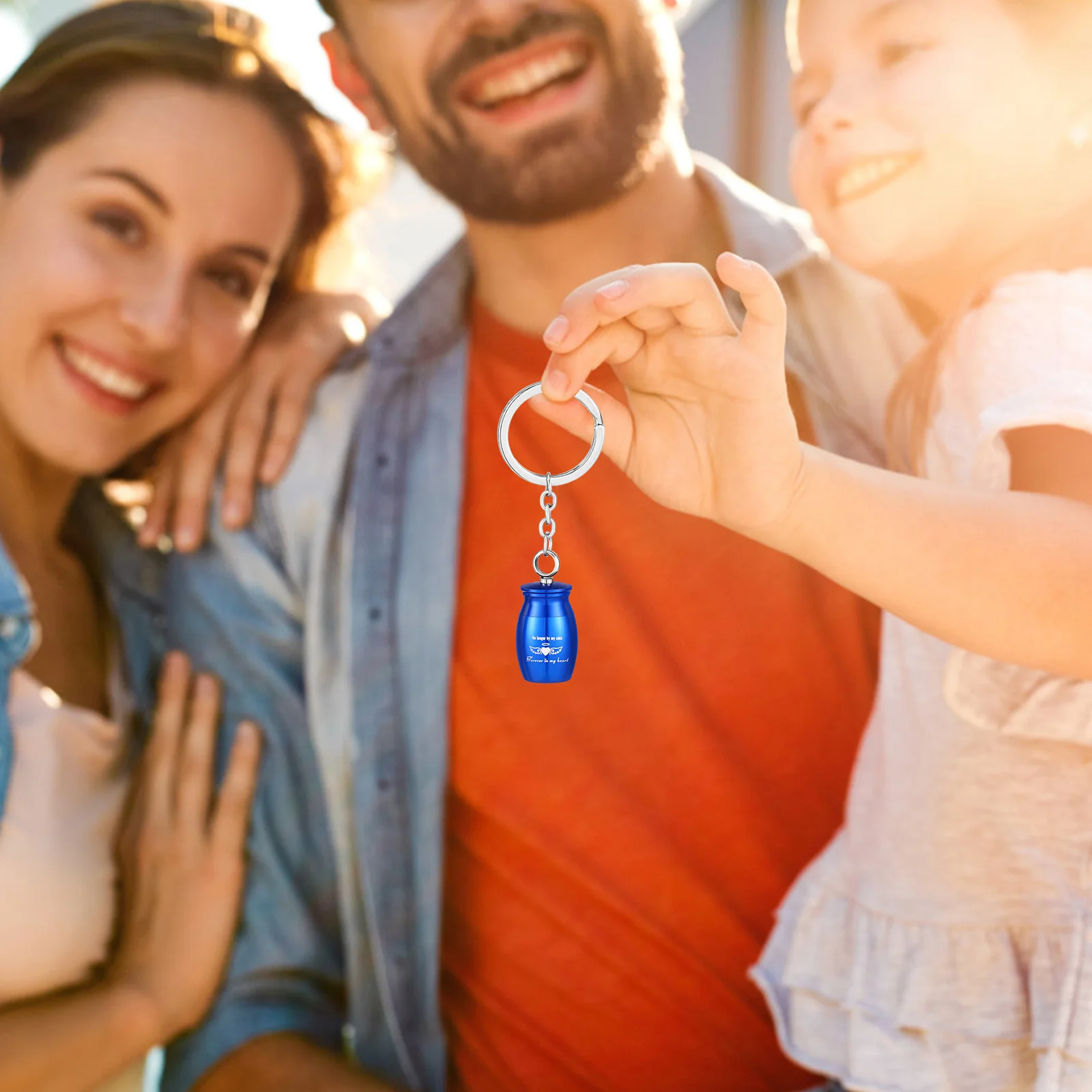 Keychains Rings Urn Pet Container Ash Pendant Souvenir Necklace Keepsake Blue Metal Mini