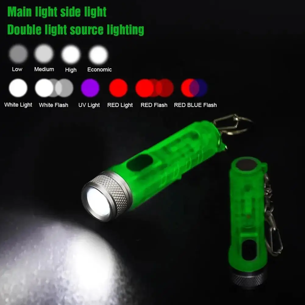 Mini Keychain Flashlight TYPE-C Fast Charging Multi-function IP66 Waterproof Fluorescent Magnetic Warning Camping Flashlight