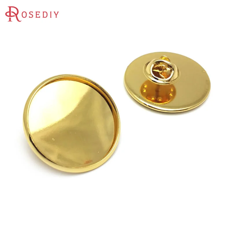 10PCS 20MM 23MM 25MM 18K Gold Color Silver Color Bronze Brass Round Brooch Base Settings Trays Diy Jewelry Findings Accessories