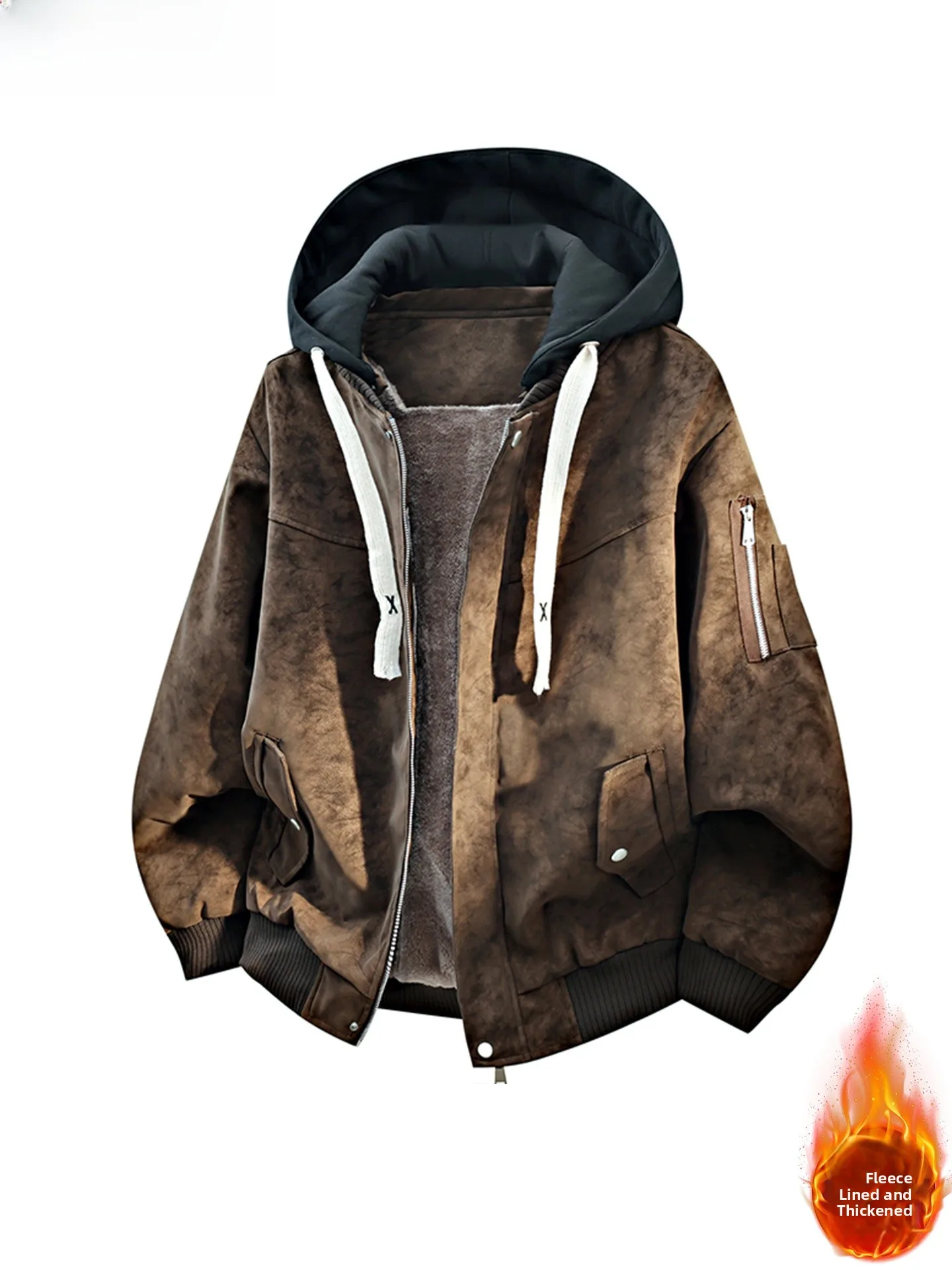 

Wassup Vals Men's Fce Lined Thiened Jaet Fake Two-Piece PU Leather Coat Warmth Assurance Casual Wear Autumn Winter