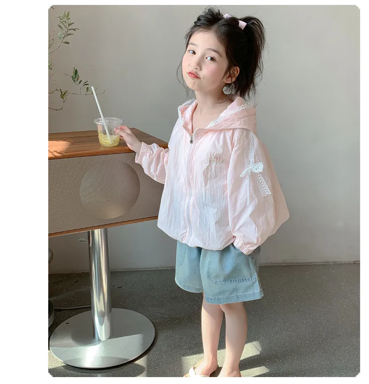 Girls Summer Clothing 2026 New Hooded Sun Protection Jacket Ice Silk Quick Dry Breathable Thin Coat