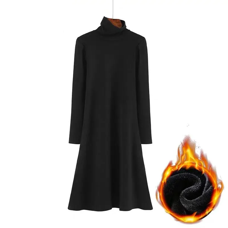 New 2024 Winter Ukraine turtleneck Fleece Thickening Dresses Autunm Women casual long velvet dress  dress   