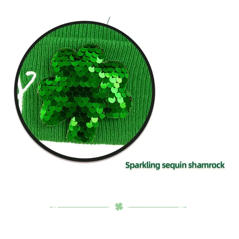 Costumes and Props Lucky Charm Beanie for Adults - Embroidered Four Leaf Clover Hat for St. Paddy's Day Party