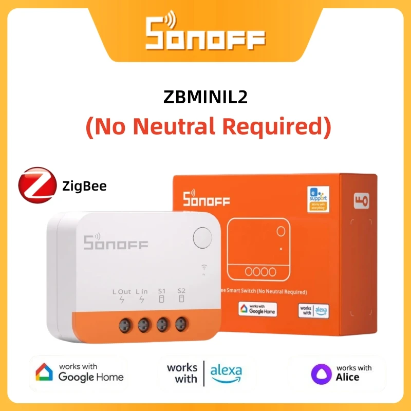 SONOFF ZBMINIL2 Zigbee DIY Smart Switch Module Esp32 No Neutral Wire Required Smart Home Automation Alexa Google ZHA Zigbee2Mqtt