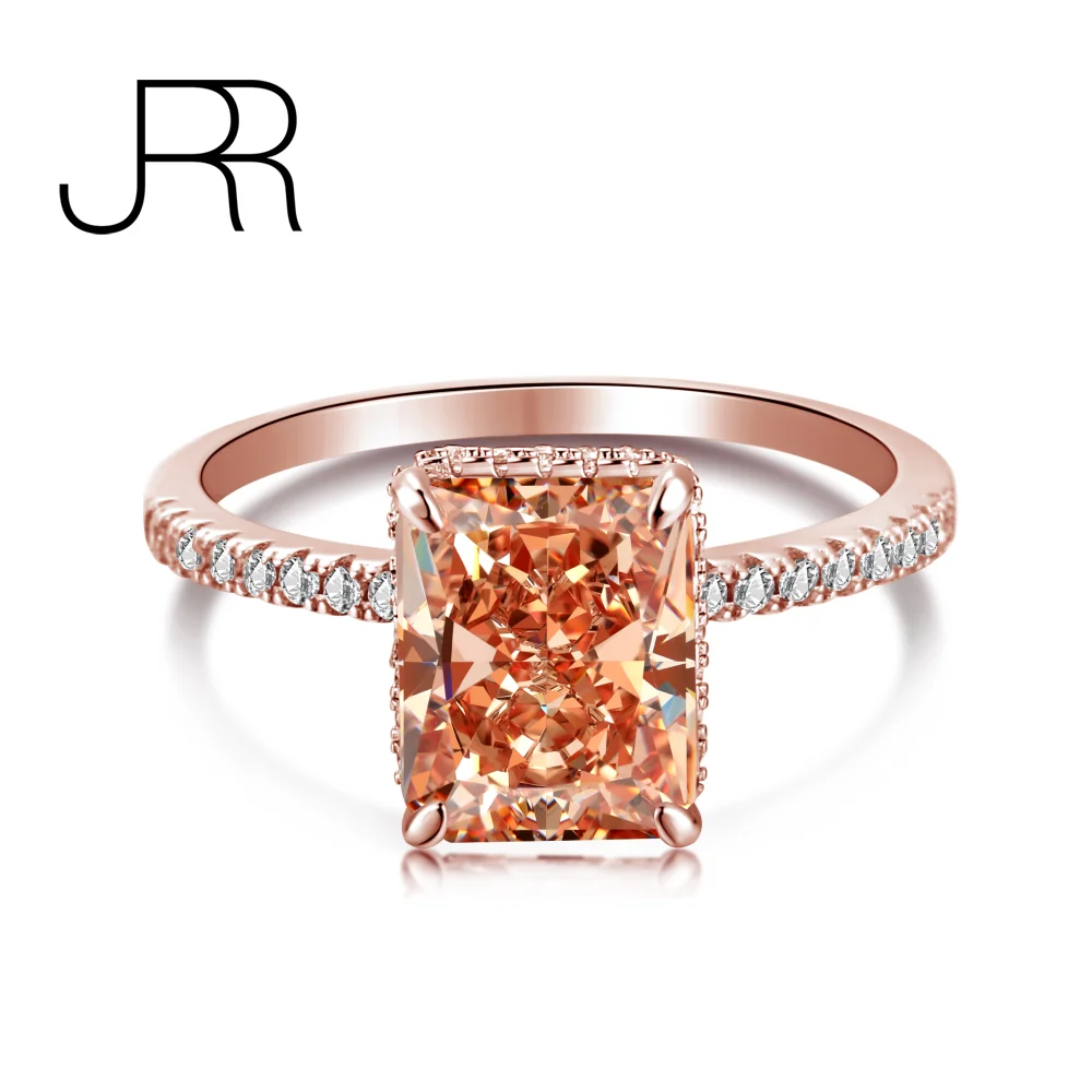 

JRR Real 925 Sterling Silver 8*10MM 4CT For Women Rose Gold Pink Stone Engagament Party Wedding Ring Fine Jewelry Birthday Gift