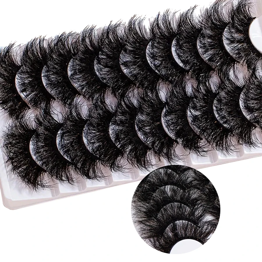 Ciglia finte super soffici da 22 mm Ciglia soffici spesse artificiali - Set da 10 paia, che mostra l'aspetto audace definitivo