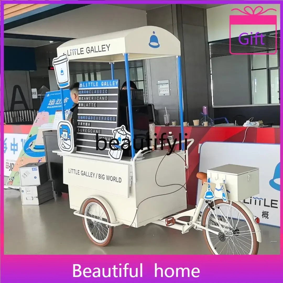 

02Shopping Mall Night Market Stall Cart Multi-functional Iron Art Dining Cart Coffee Dessert Display Push Cart