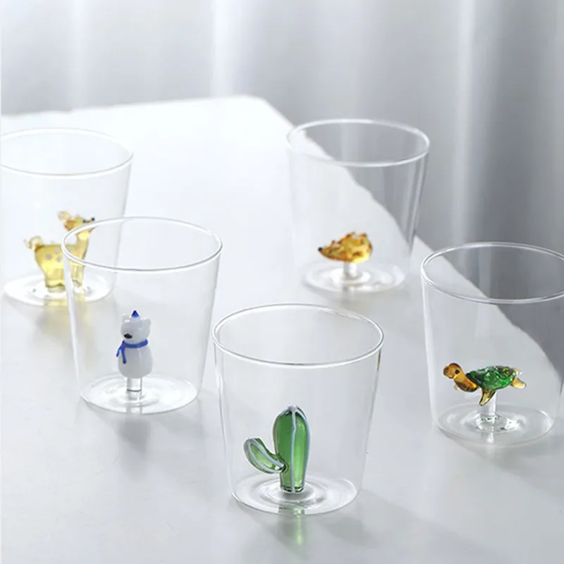 Glass Cup 3D Cartoon Animal Shape Glasses Home Cute Water Coffee Glass Single Layer Cup with Guests Juice Cold Drink Cup