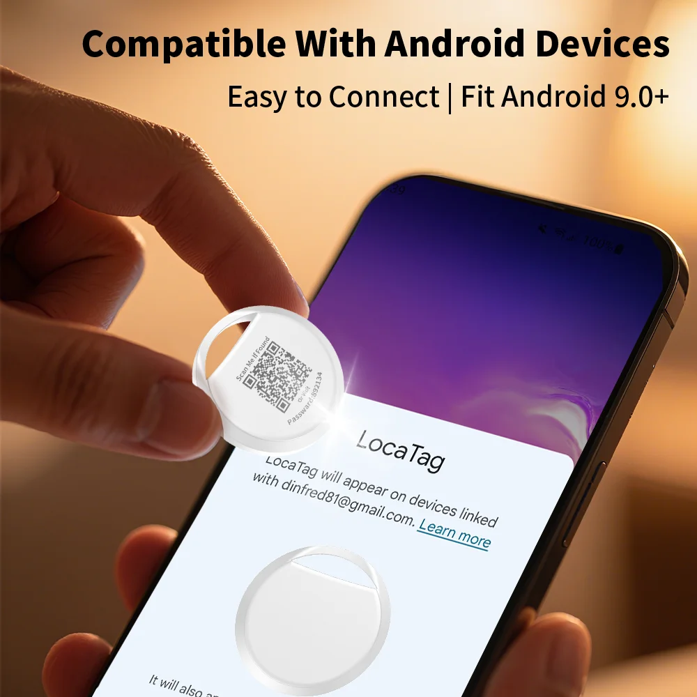 QR 코드가 있는 노인용 분실 방지 추적기, 분실 및 발견 시 소리 재생으로 빠른 위치 확인 가능, GPS 안드로이드 태그, 구글의 파인더 허브와 호환
