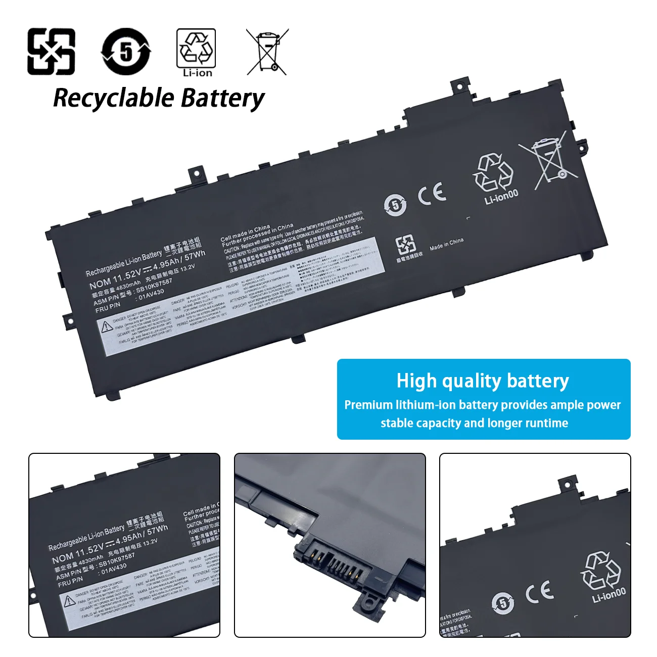 01AV430 01AV430 Laptop Battery For Lenovo ThinkPad X1 Carbon 2017 Carbon 2018 Carbon 5th Carbon 6th TP00086A TP00086B SB10K97587