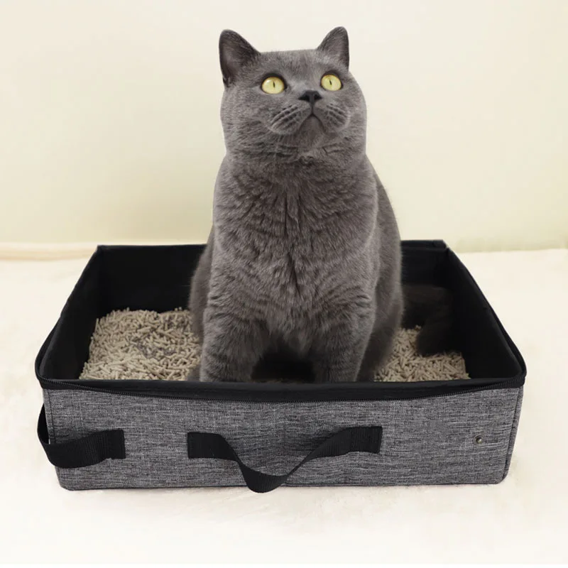 

Dropshipping Cat Litter Box for Travel Portable Waterproof Foldable Fabric Cat Litter Box with Storage Bag Supplies Organizer