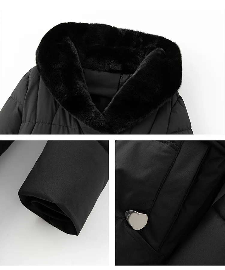 Inverno Plus SizeThickened Caldo di media lunghezza Collo di pelliccia Cappotto Slim Fit Versatile Tinta unita Capispalla Moda donna Piumino