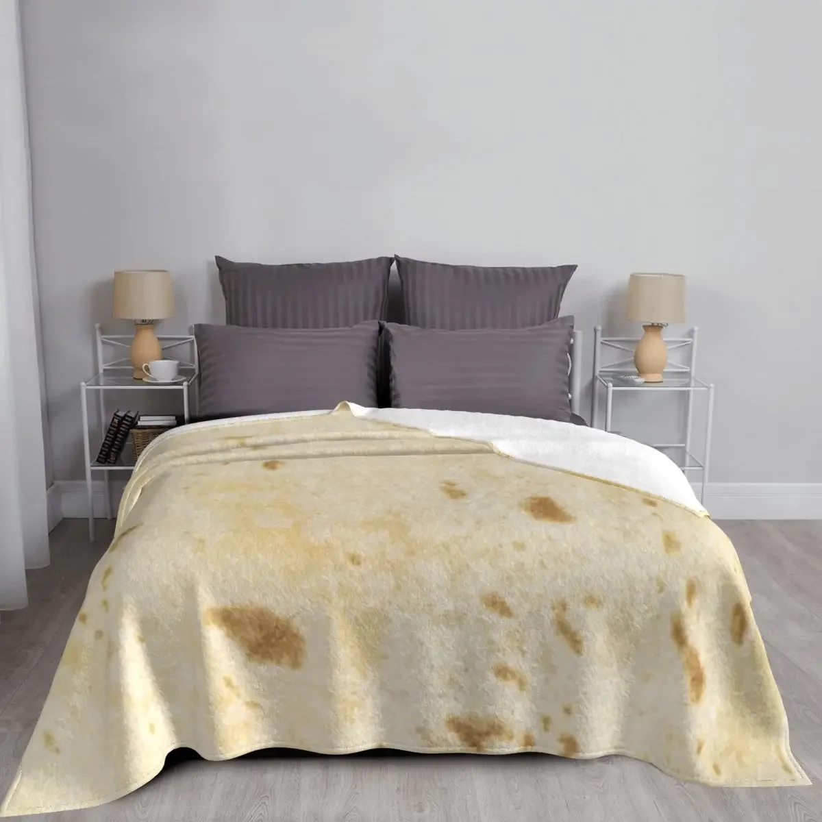 Flour Tortilla Burrito Taco Pattern Throw Blanket, Food Print Flannel Fleece Blankets, Fuzzy Warm Outdoor Picnic Blankets